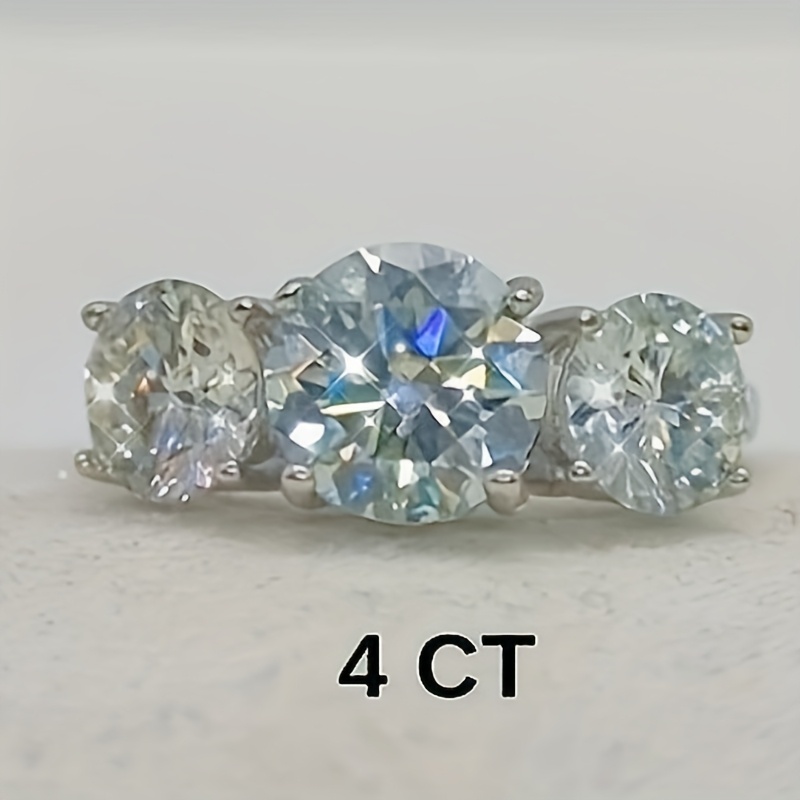 S925 Light Moissanite Women's Ring 4CT Round Cut Moissanite Ring